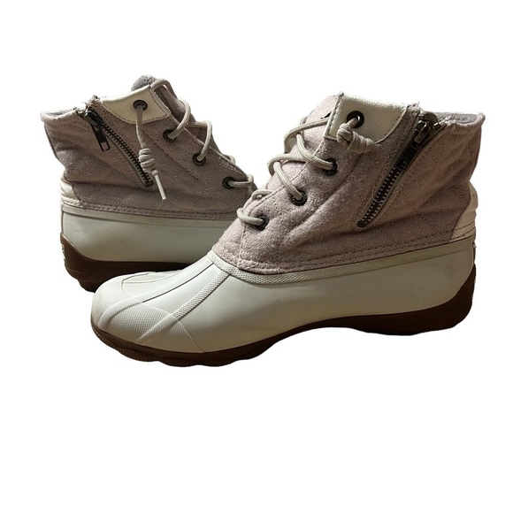 SPERRY Saltwater Waterproof Duck Rain Boots Inner Zip Beige STS83234 Size 8.5 - Picture 6 of 8